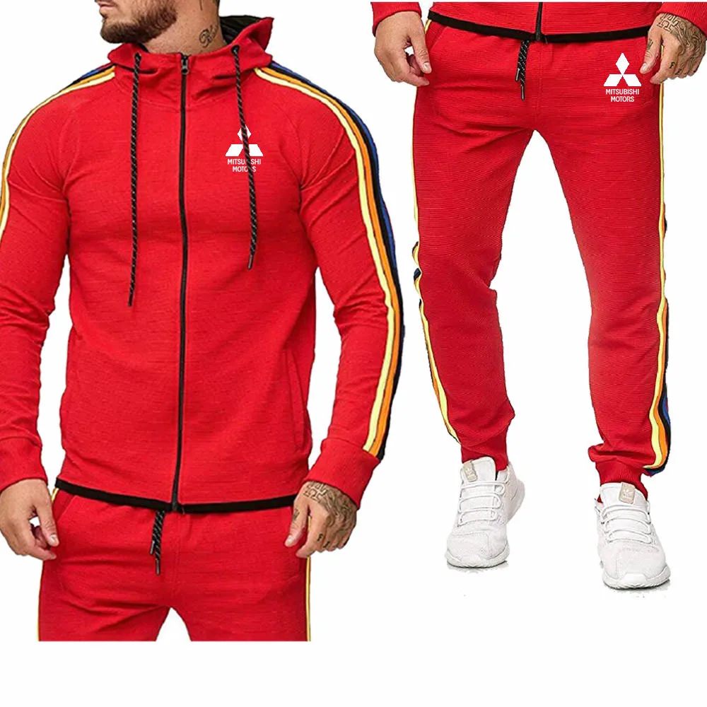 

2021 Spring Autumn new Hoodies Men Mitsubishi Car Logo Print Casual Fashion Men's sweatshirt + sweatpants Suit 2pcs