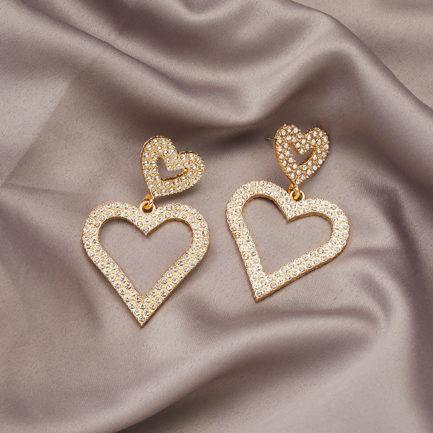 

Gorgeous Shiny Rhinestone Heart Dangle Earrings For Women Starry Double Hollow Heart Earrings Bridal Party Wedding Jewelry Gifts