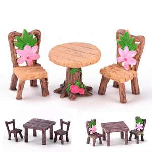 3pcs/Set Table Chair Home Decor Resin Craft Micro Landscape Ornament Fairy Garden Miniature Figurine Home Decoration Accessories