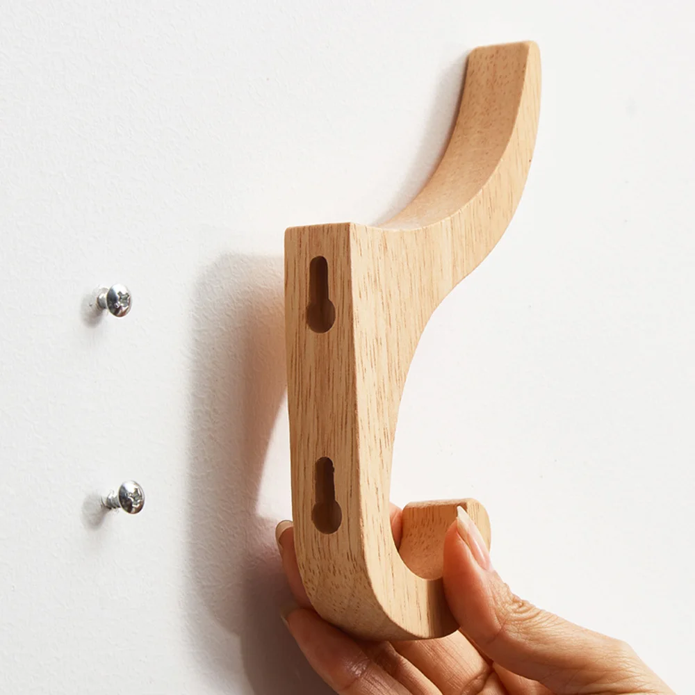 

2 Pcs Solid Wood Wall Coat Hook Simple Home Bedroom Door Back Coat Key Hook Fitting Room Storage Hook
