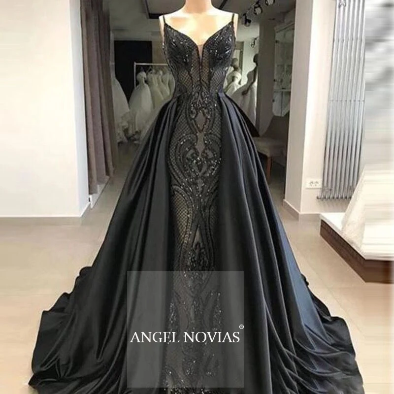 Женское вечернее платье ANGEL NOVIAS черное Русалка со съемной юбкой модель