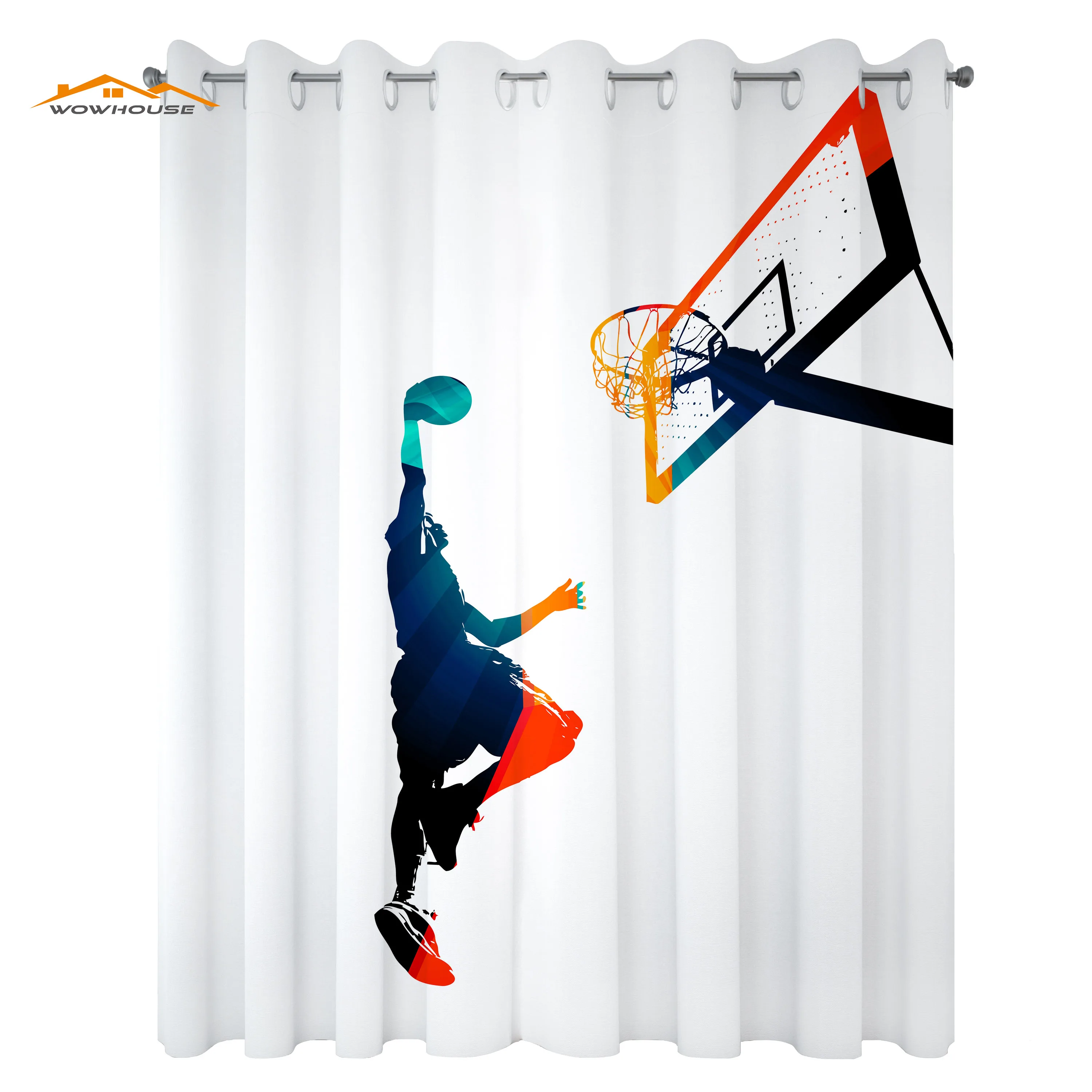 

Sports Window Curtains High Contrast Silhouette Artwork of an Athlete Slam Dunking Basketball Living Room Bedroom Decor Curtain