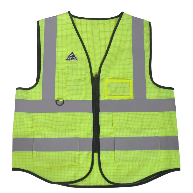 

100% антистатический полиэстеровый защитный жилет для мужчин, карманы и молния, высокая видимость, строительная Масляная Станция, светоотражающий Рабочий жилет
