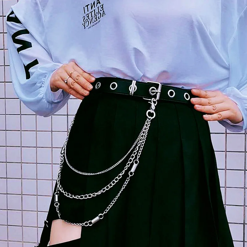

Punk Hip hop Metal Pants Waist Chain Men Women Multilayer Chain Big ring Key Chain Students Youth Trendy Jewelry Accessories