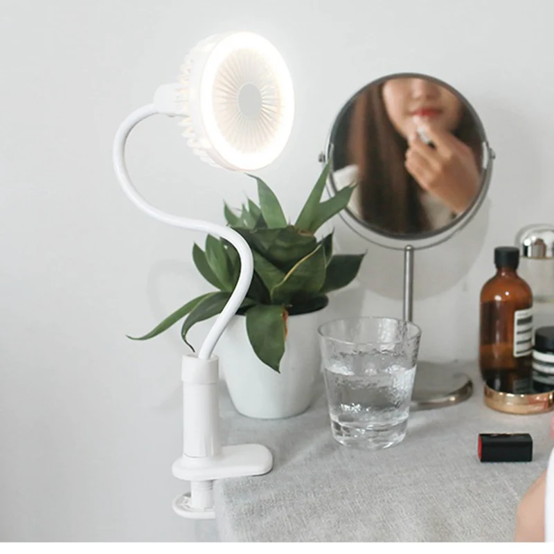 

Portable Shower Fan Lamp USB Rechargeable Dimmable Mini LED Night Light Make Up Lamp Clip Bendable Electric Creative Student Fan