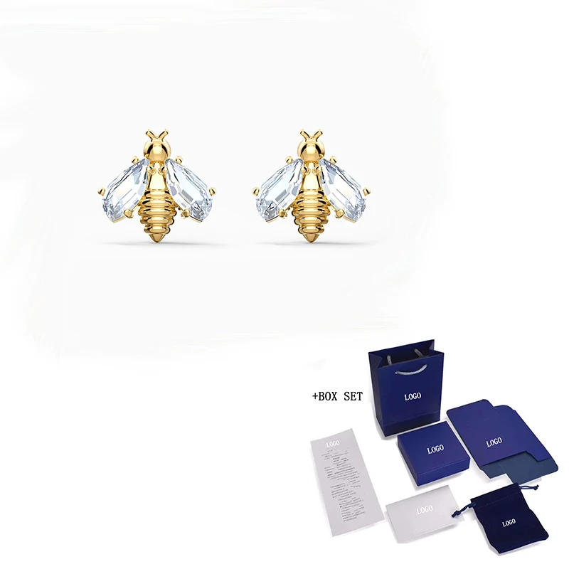 

SWA New ETERNAL FLOWER BEE pierced earrings delicate golden bee shape Crystal earrings Female Fashion Jewelry Gift