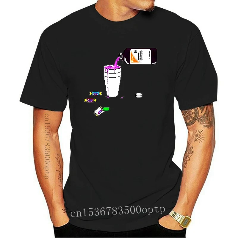 

New Tshirt Men Black Short Sleeve Cotton Hip Hop T Shirt Print Tee Shirts Pouring Lean White T Shirt (S) 034459
