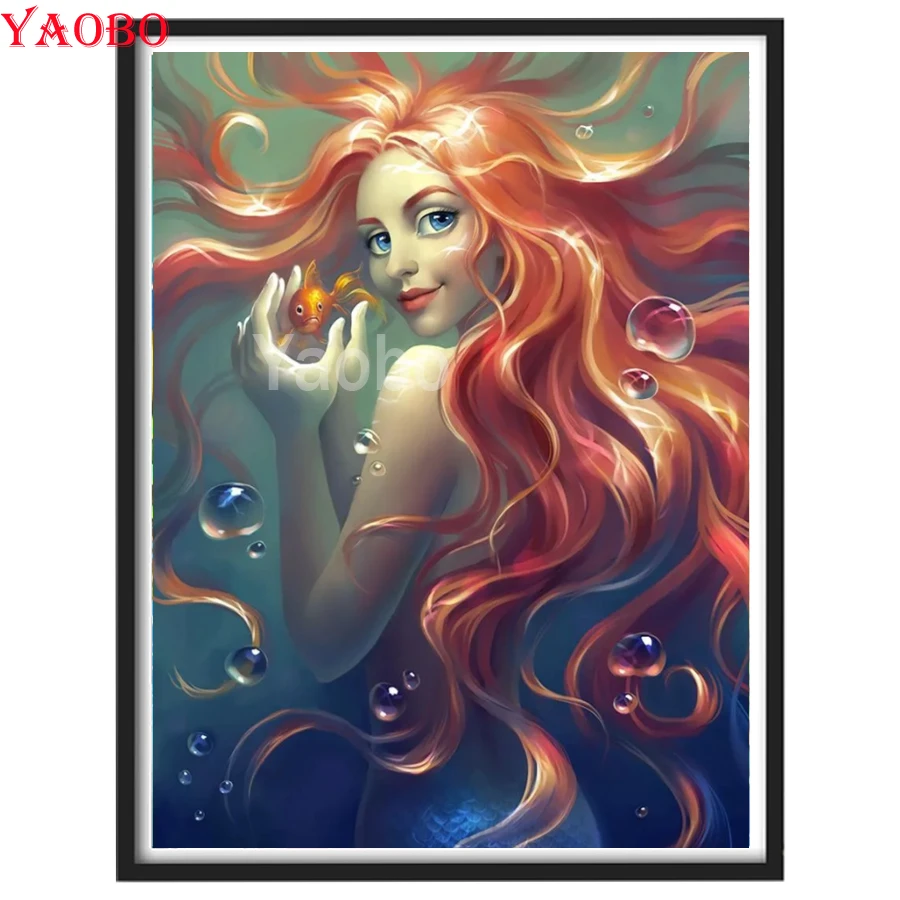

5D Diy Diamond Painting Cartoon Mermaid Princess Full Square/Round Mosaic Pasted Embroidery Cross Stitch Long Hair Girl