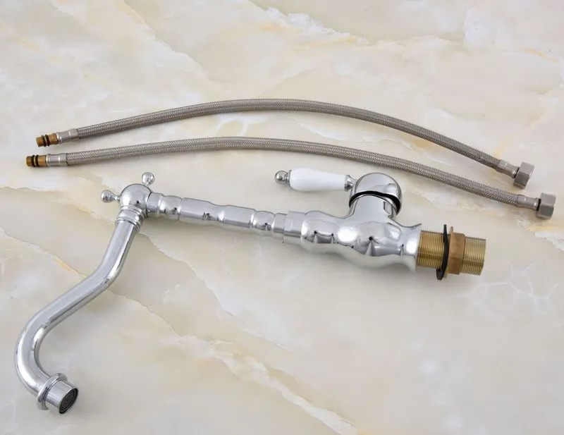 

Polished Chrome Kitchen Sink Faucet Washbasin Faucets Ceramic Lever Cold & Hot Water Mixer Bathroom Taps Deck Mounted Lsf649