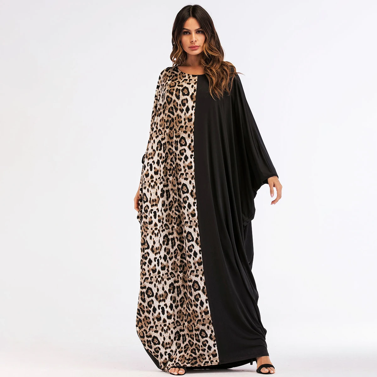 Мусульманское платье женское леопардовое трикотажное платье с рукавом летучая мышь Рамадан абайя Дубаи платья