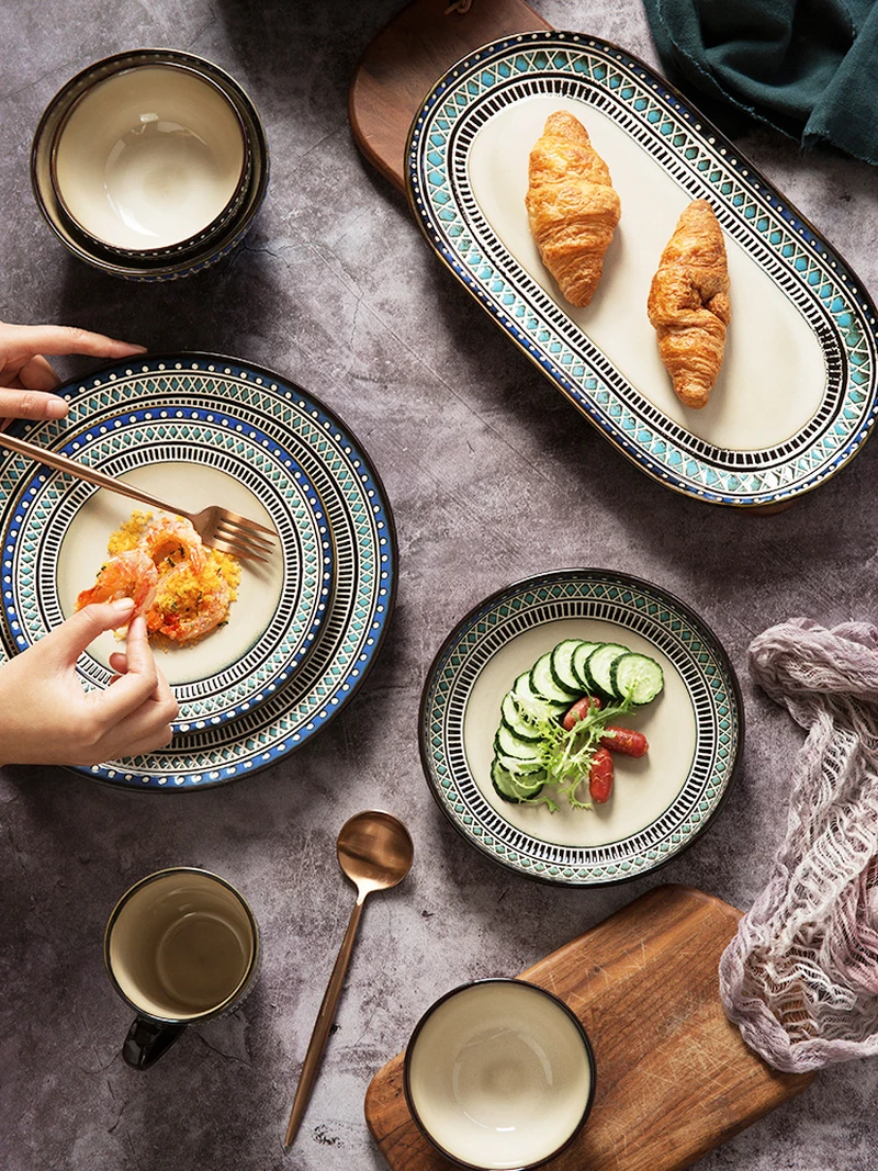 Европейская творческая столовая посуда в ретро стиле набор Глубокая Тарелка