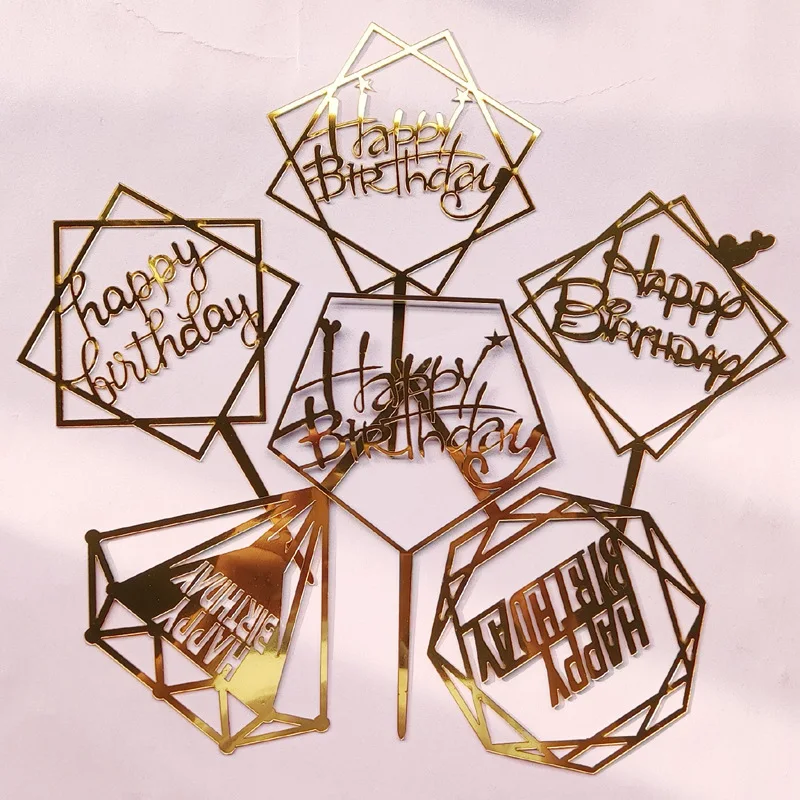 

Новый золотой Топпер для торта «С Днем Рождения» акриловый классический Топпер для кекса на день рождения для детей, украшения для торта, де...