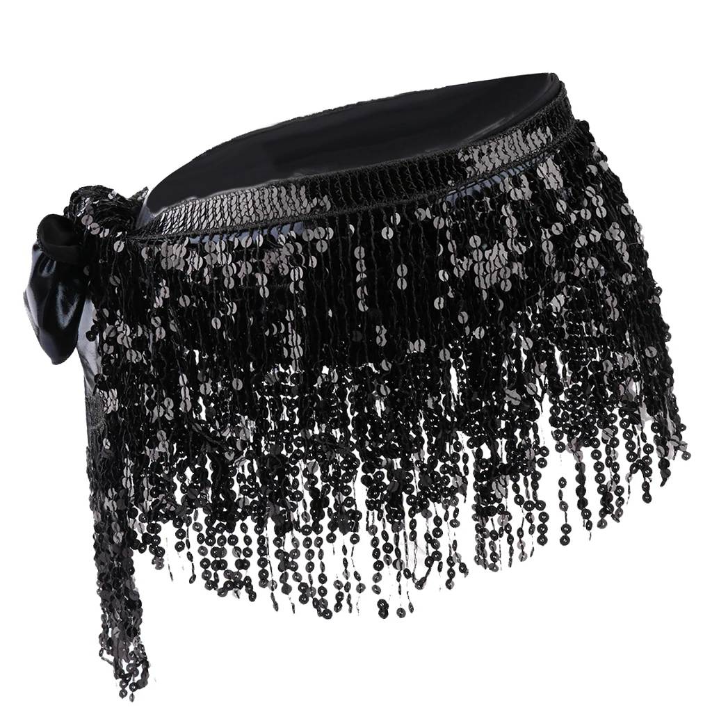 Модная женская юбка для танца живота черная блестящая с кисточками|Танец живота|