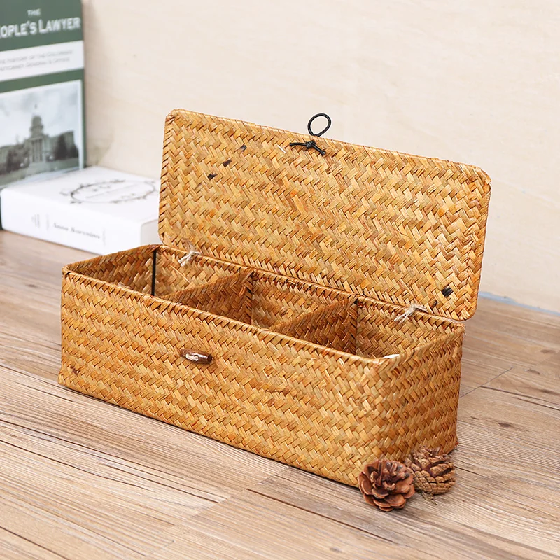 

Home better creative hand-made straw frame store content box cosmetics sundry receive basket snacks tea basket