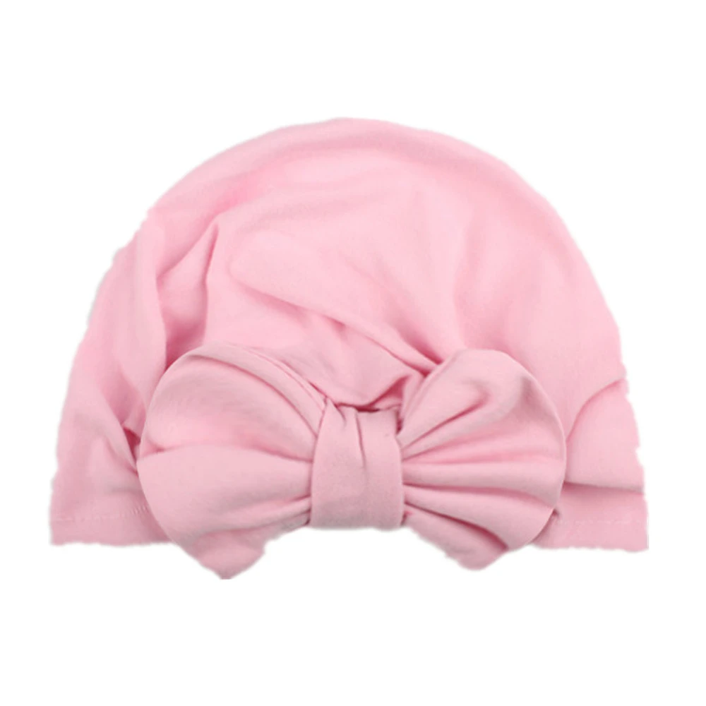 Однотонный эластичный головной убор с бантом для девочек и мальчиков