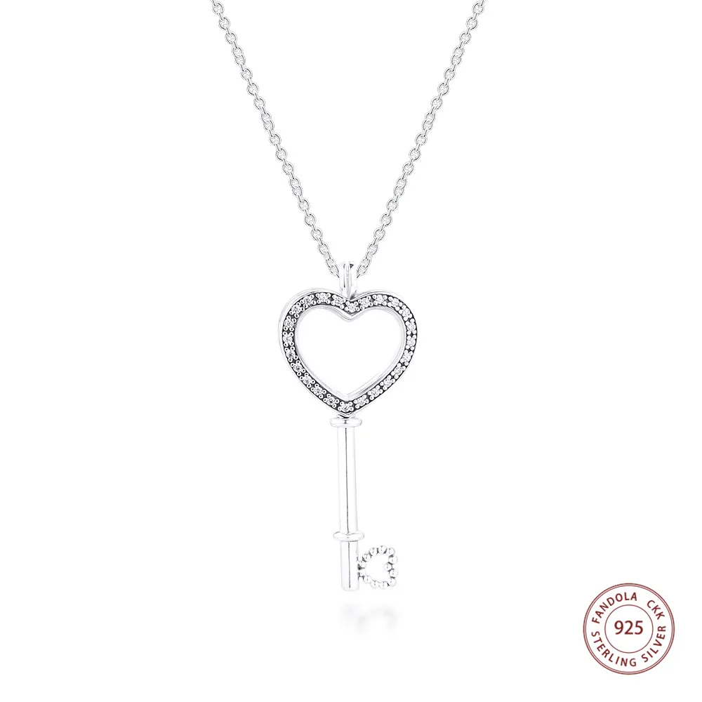 Подлинное 925 Чистое серебро плавающее медальон сердце ключ ожерелья звено цепи