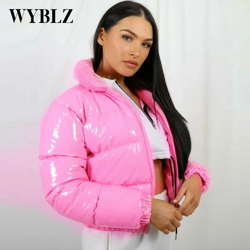2021 Thick Warm Parkas Women Fashion Glossy Waterprooft Coat Elegant Zipper Stand Collar Cotton Jackets Winter Down Female New
