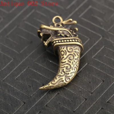 Коллекционный китайский чистый латунный резной зуб волка изысканный кулон