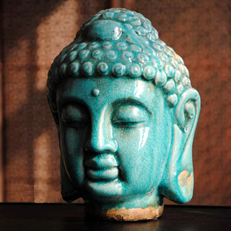 

Southeast Asian style, ceramic color Buddha head, Buddha crafts, Buddhist statue, Buddhism decoration, gifts, figurine~