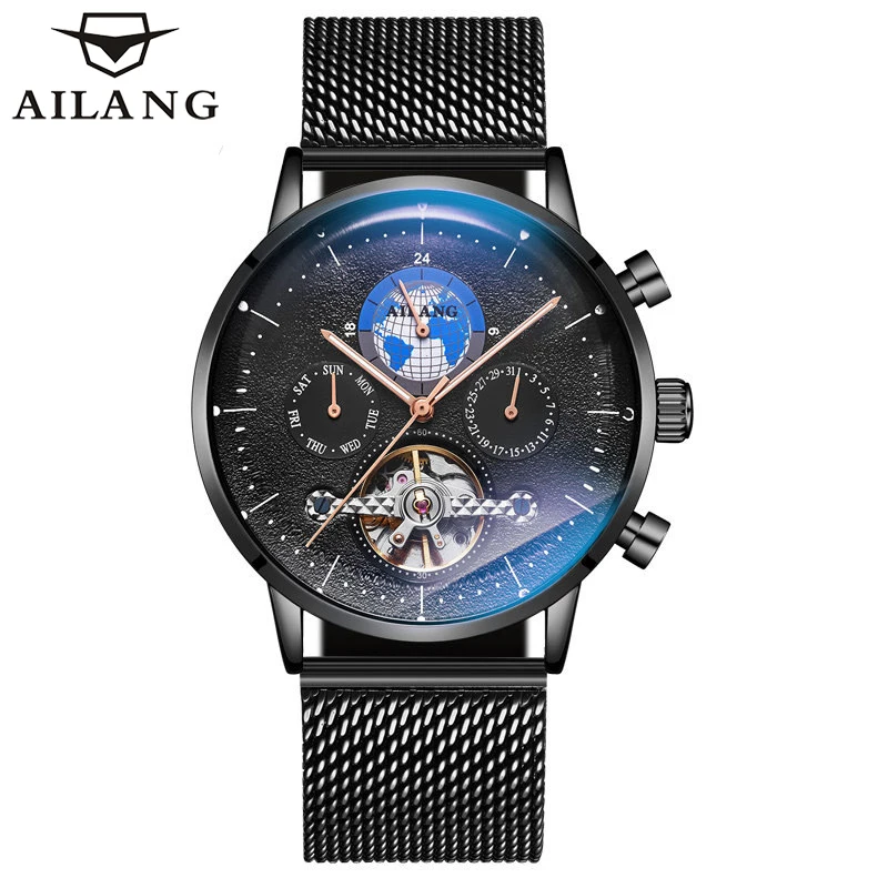 

AILANG Fashion Luminous Business Calendar Week Waterproof Casual Tourbillon Automatic Relogio Masculino Men's Wrist Watch 8613B