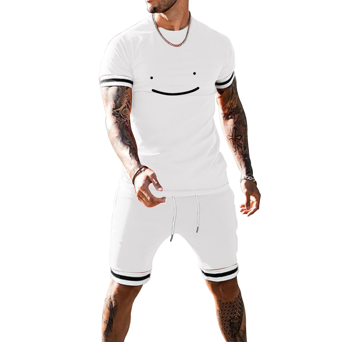 Мужской комплект из футболки с коротким рукавом и шортов, повседневный однотонный спортивный костюм из 2 предметов, лето 2021