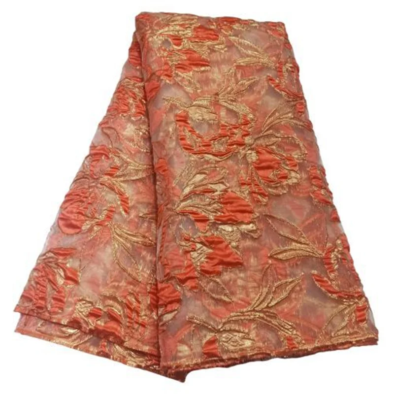 

Оранжевая французская кружевная ткань высокого качества, африканская кружевная ткань с вышивкой, жаккардовая парчовая ткань для свадебной...