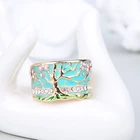 Milangirl кольцо с цветком Lucky, модное кольцо с розовым опалом и зеленой эмалью, широкое кольцо для женщин, вечерние Винтажные Ювелирные изделия с кристаллами