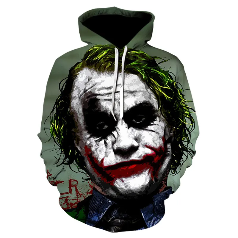 Joker Funny Hoodie Halloween Crazy Smile Pullover Long Sleeve Sweatshirt Fashion Stree Coats Cool Unisex Sportwear mens hoodies
