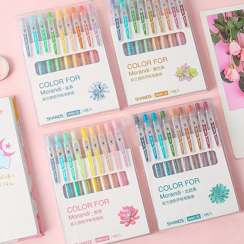

W&G Morandi Color Hand Account Pen Gel Pen Set Retro Multicolor Press Creative Hand Account Special School Stationery Supplies