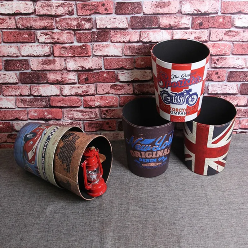 Качественные кожаные круглые мусорные корзины креативная мусорная корзина в