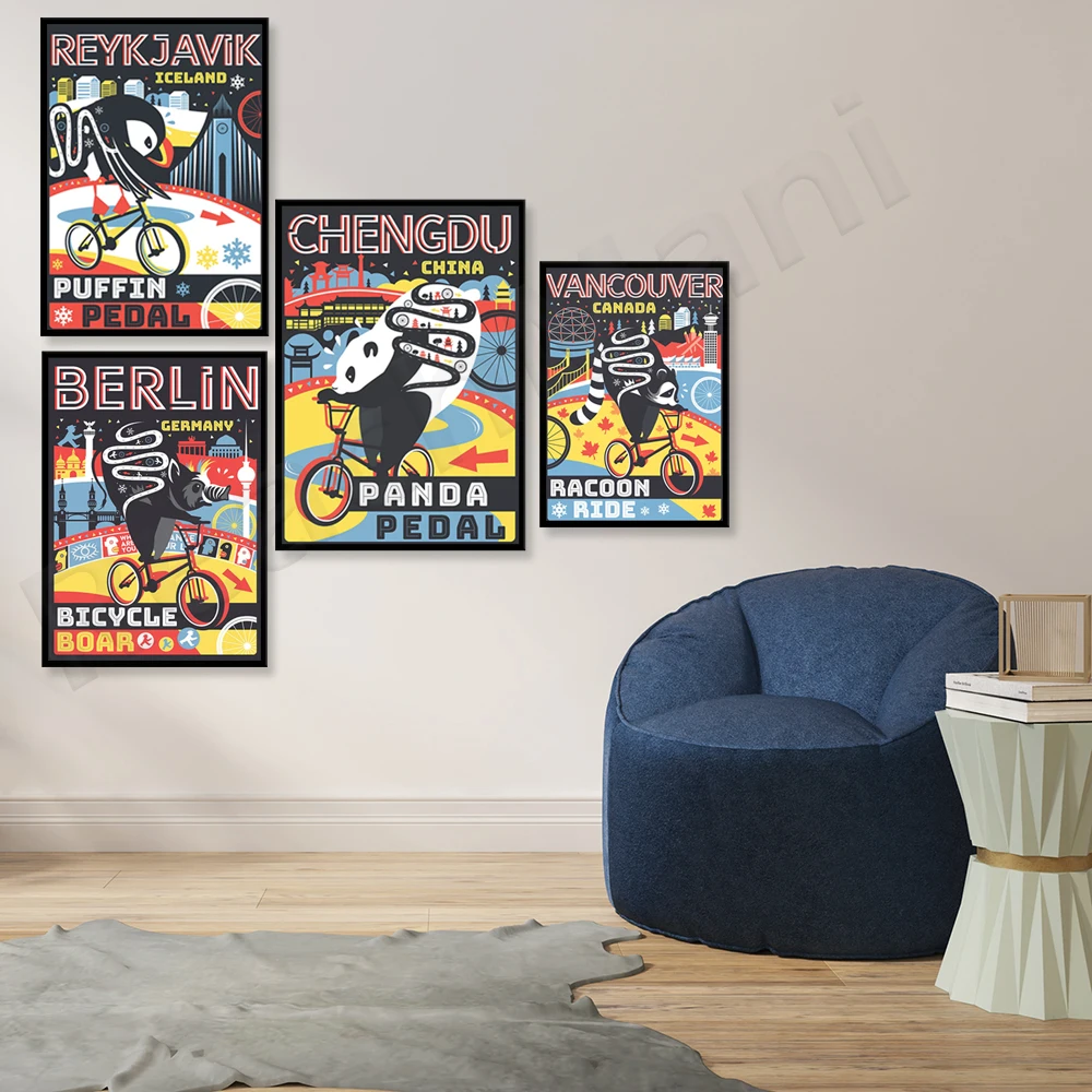 Плакат с велосипедом Берлин дикий кабан животное Чэнду панда катание постер