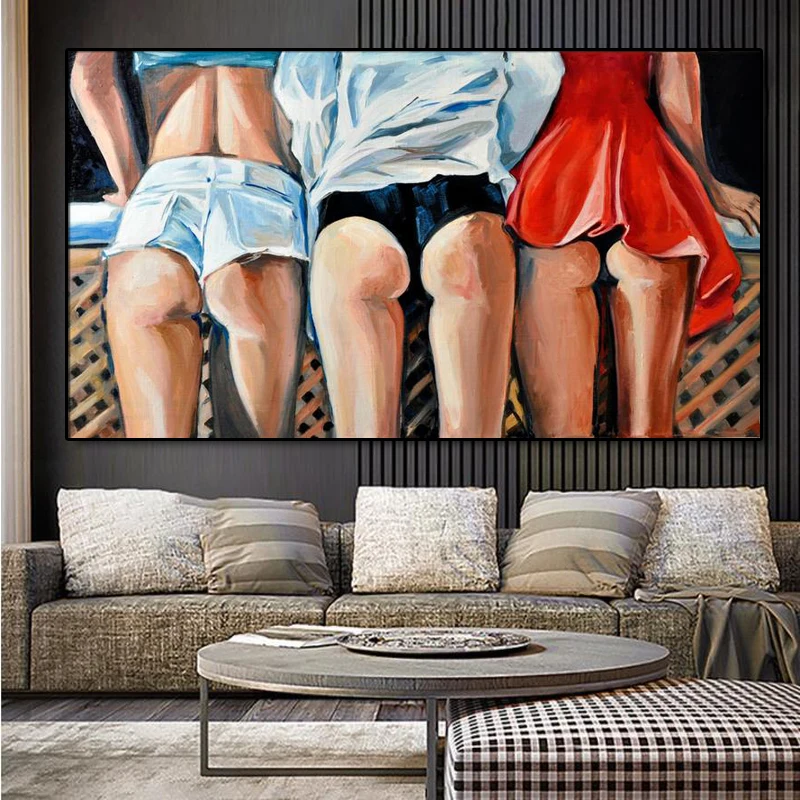 

Картина на холсте с изображением сексуальной попки 3 девушки плакаты и принты на стену картины красочные картины для декора комнаты квадрат...