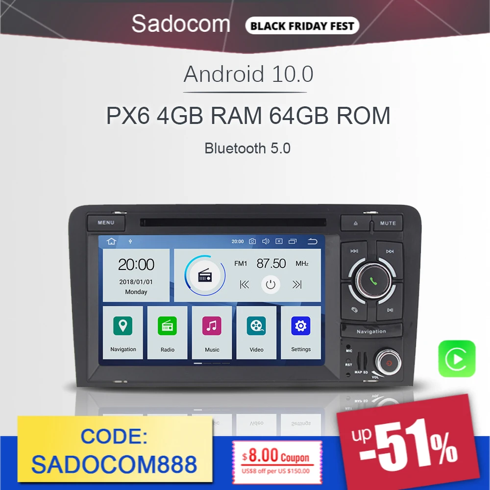 7 &quotPX6 2 din Android 10 0 автомобильный DVD плеер 6 ядро 64 ГБ 4 Оперативная память