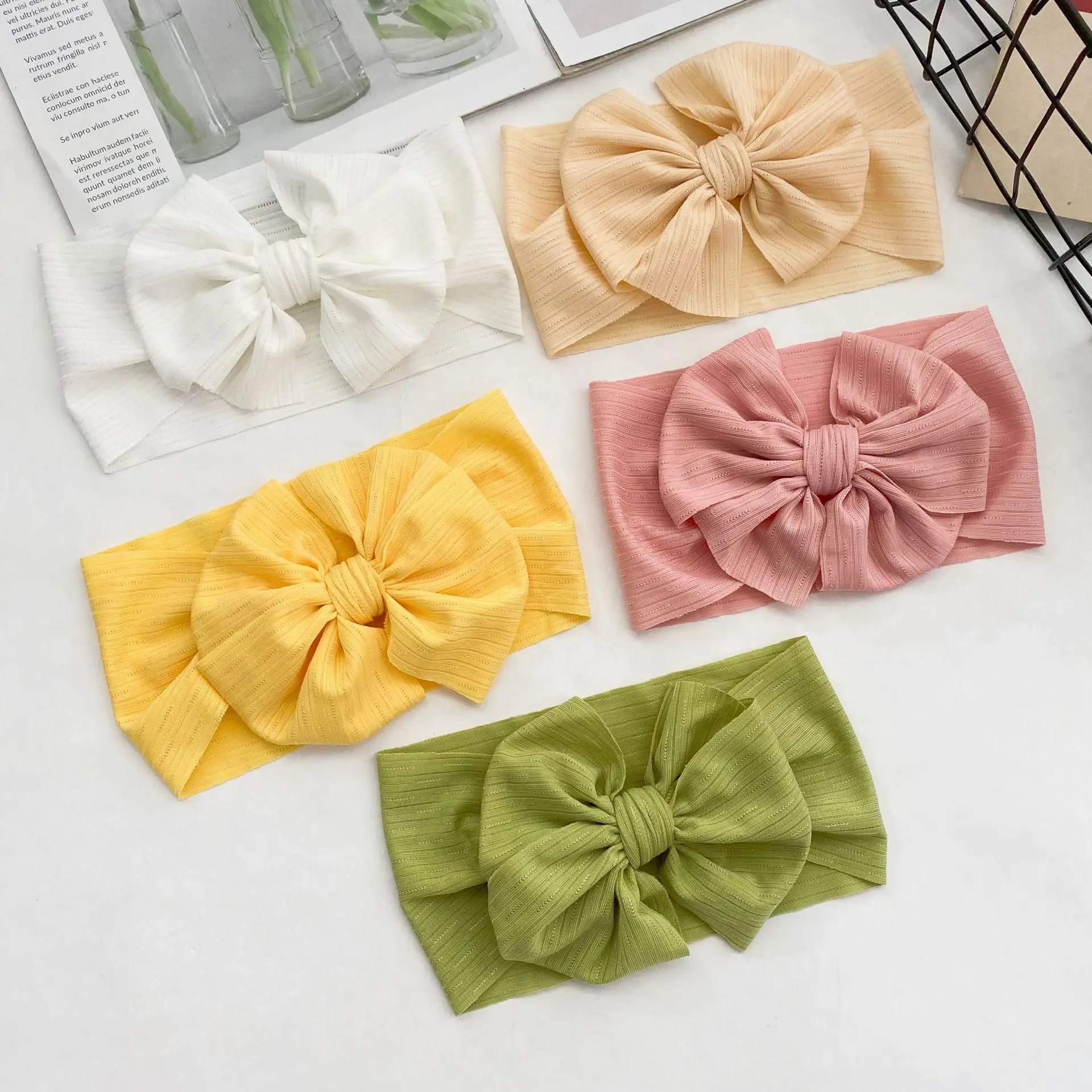 

20 Pcs/Lot, Striped Fabric Knot Bow Baby Headbands Wide Turban Head Wraps For Spring Summer Kids Girls Hair Accessories