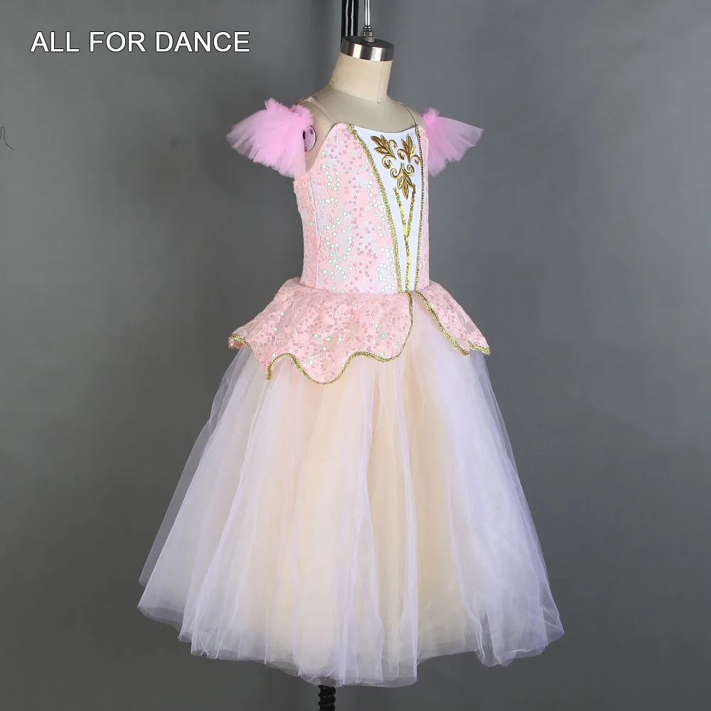Романтическое Платье-пачка для танцев балерины розовый топ с блестками лиф тюлем