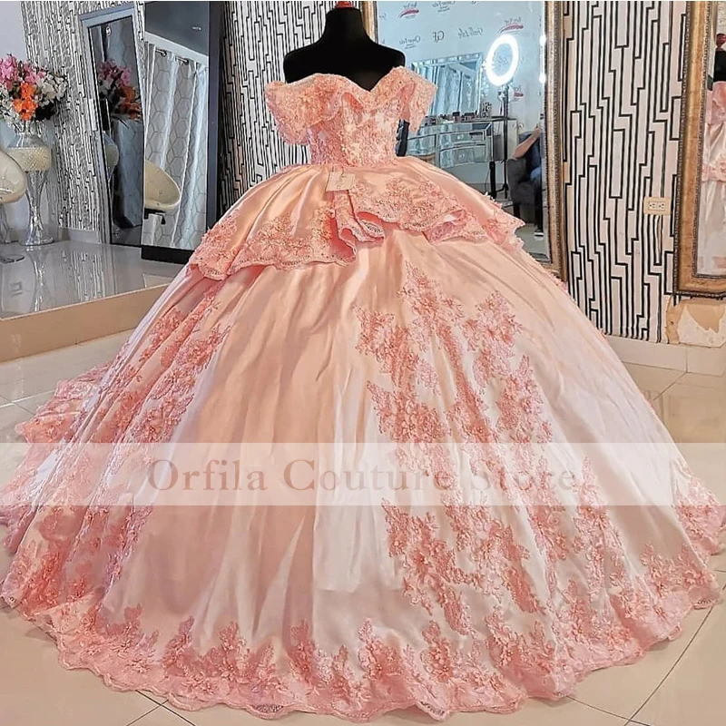 

Princess Pink vestidos de 15 años Quinceanera Dress 2022 Lace Appliques Crost Back Sweet 16 Prom Dress Party Wear