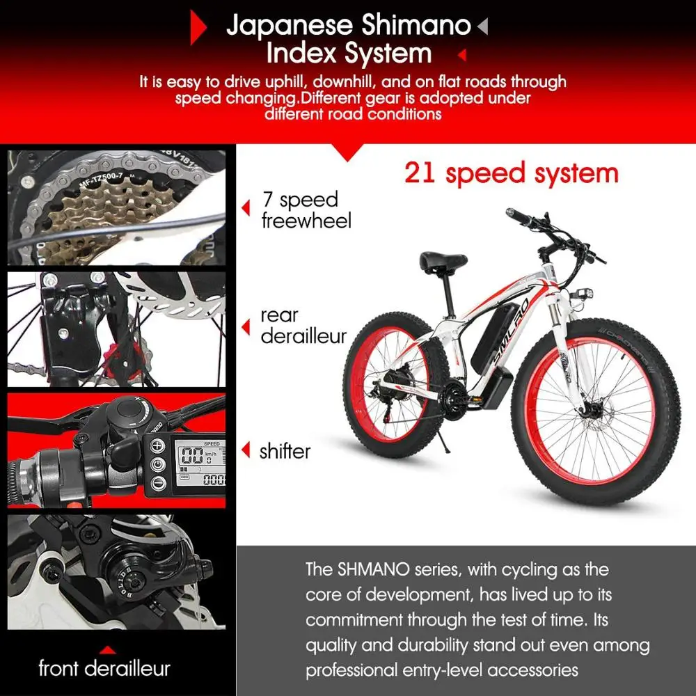 

1000W Powerful Electric Bicycle 26 Inch 15ah Electric Mountain Variable Speed Smart Bike Super Quality Motor Lithium Batteries