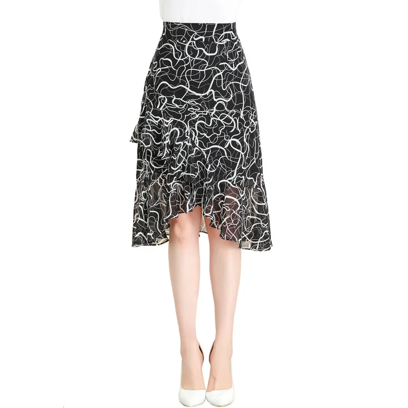 

Floral Chiffon Skirt Women's Summer 2021 New High Waist Slim Medium Length Irregular Fishtail Y2k Skirt Floral Pencil Skirt