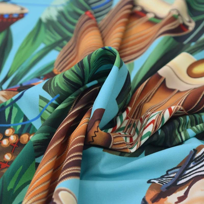 Зеленое озеро Талия барабан печати стрейч беспорядок ткань для атласного платья