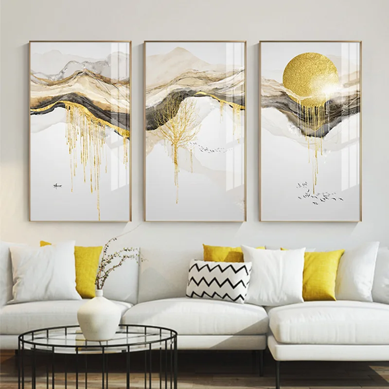 

Abstract Flowing Golden Sunshine Painting Core Nordic Wall Art Canvas Painting Living Room Decoration Poster Home Garden Decor