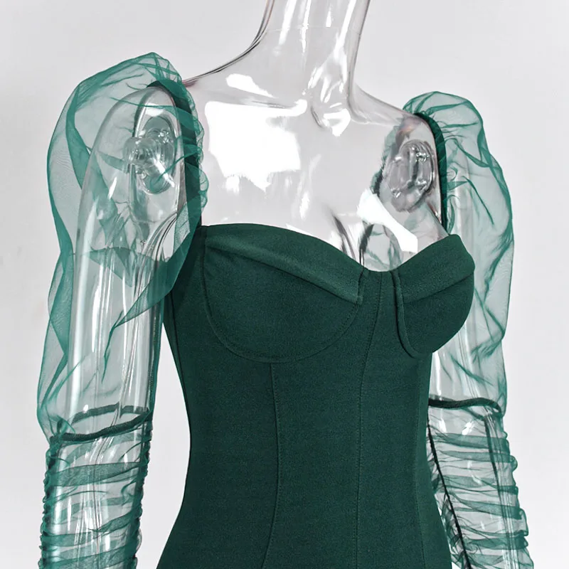 Женское Сетчатое платье с открытыми плечами длинным рукавом фонариком|Женские