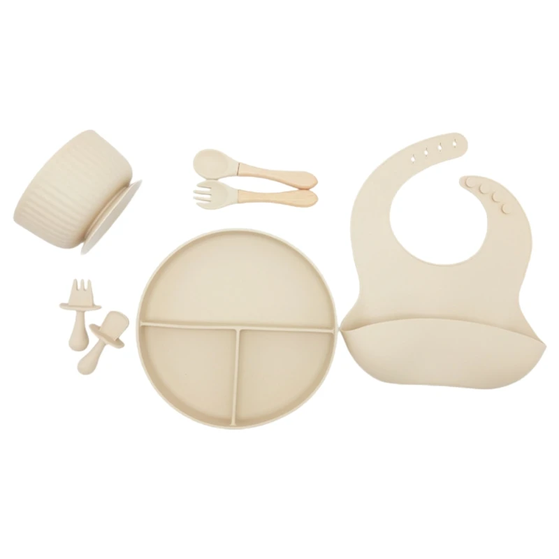 

GXMB 7 шт./компл. силиконовый набор для кормления ребенка нагрудник для младенцев тарелка миска для первого этапа Ложка Вилка детский Прорезыв...