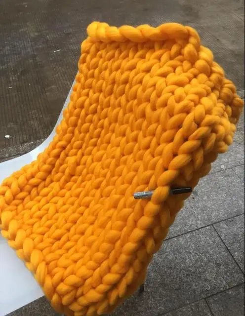 Yellow 2x2 м одеяло крупной ручной вязки Большая мягкая теплая зимняя кровать диван одеяло толстая пряжа мериносовая шерсть объемное вязаное одеяло - Цвет: Yellow