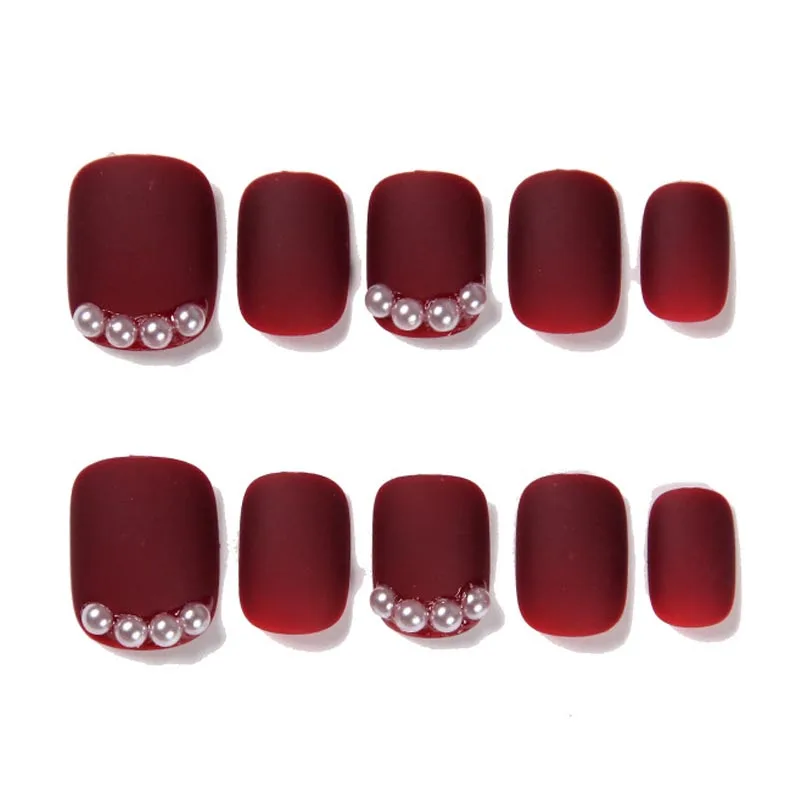 24 шт Новые короткие матовые накладные ногти модные японские винно красные