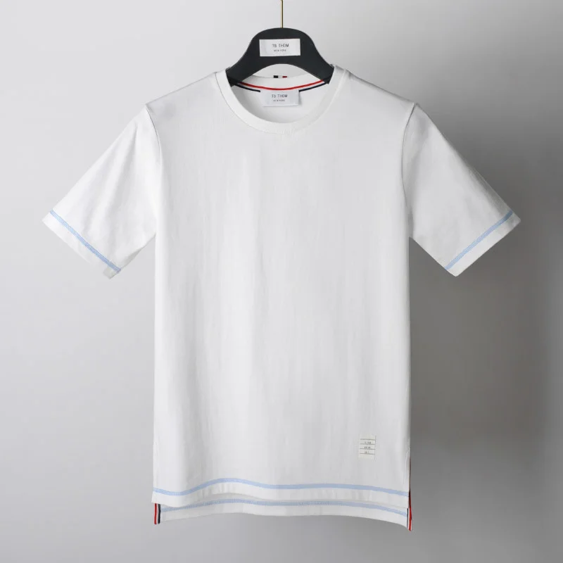 

TB Fashion 2021 THOM Brand T-Shirt Men Women Short Casual Clothing Solid Summer White O-neck 100% Cotton T Shirts