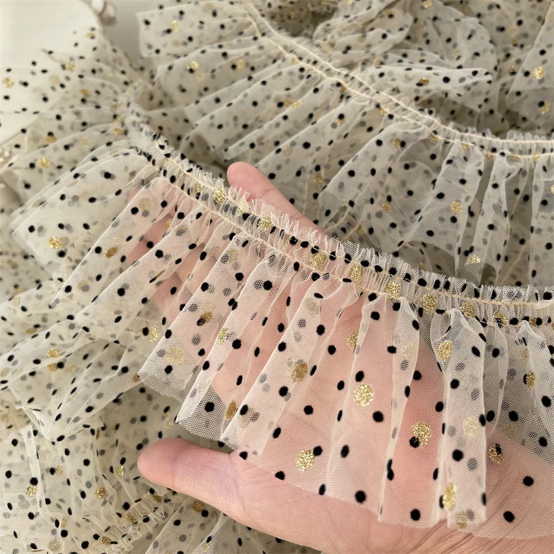 

1M Latest Dot Lace Collar Gold Applique Dot Lace Fabric Mesh 8cm Gold Ribbon Material Sewing Accessories encajes costura VG21