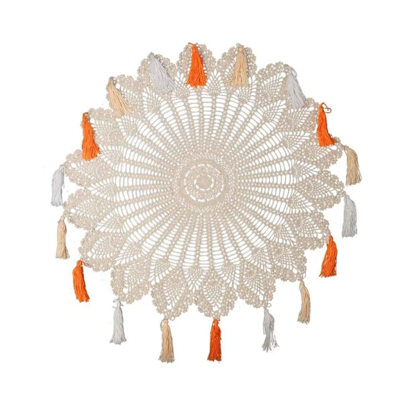 

Кружевная кружевная скатерть ручной работы в стиле бохо, круглая тканая скатерть, обеденная кухонная круглая скатерть из хлопка, свадебное ...