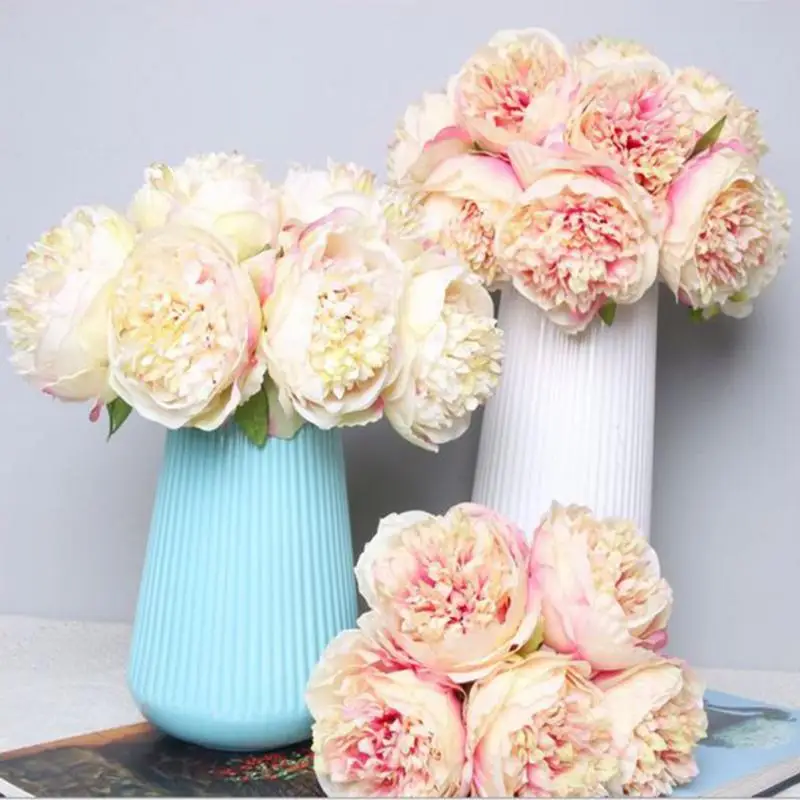 Artificial Flowers Peony 5 Heads Bridal Bouquet Office Table Decor Silk Flowers Simulation Flower Wedding Party House Decor#63