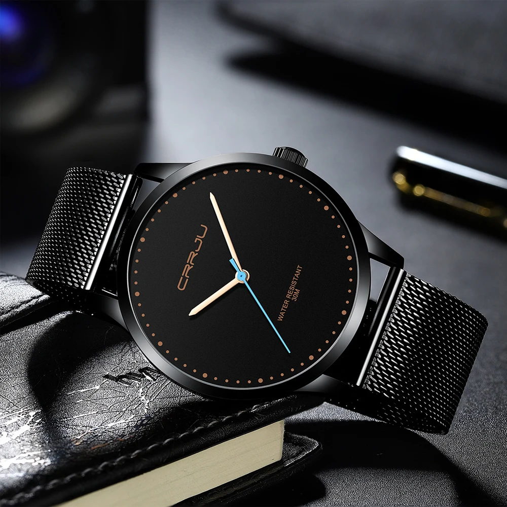 Часы CRRJU Мужские кварцевые с большим циферблатом повседневные уникальные