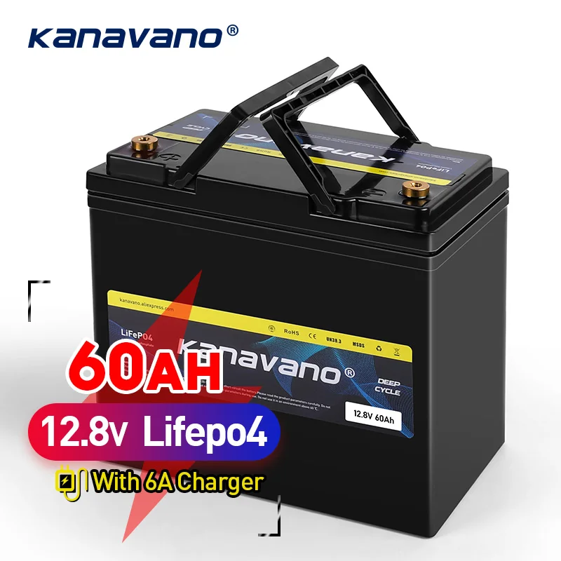 

12V 60AH Lifepo4 battery pack waterproof with 12.8V BMS 4S 50A for Solar energy storage RV boat inverter monitor RV +6A Charger